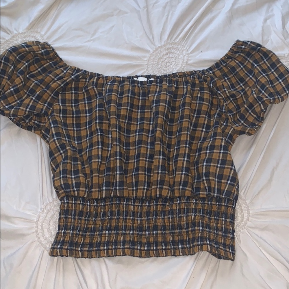 Aeropostale Plaid Off The Shoulder Top